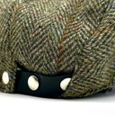 B10336 Handmade Harris Tweed Herringbone Flat Cap Country Green Adjustable Popper Close Up  Gaelsong
