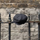 Men's Linen Herringbone Newsboy Cap Charcoal Lifestyle Gaelsong