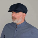 Men's Linen Herringbone Newsboy Cap Navy Gaelsong