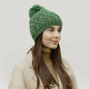 Bobble Aran Cable Knit Hat Green Studio Side View Gaelsong