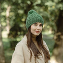 Bobble Aran Cable Knit Hat Green Side View Lifestyle Gaelsong