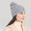 Bobble Aran Cable Knit Hat Grey Studio Side View Gaelsong