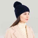 Bobble Aran Cable Knit Hat Navy Studio Side View Gaelsong