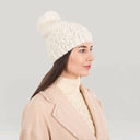 Bobble Aran Cable Knit Hat White Studio Side View Gaelsong
