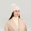 Bobble Aran Cable Knit Hat White  Gaelsong