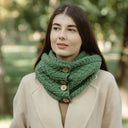 Honeycomb Aran Buttoned Snood Scarf Green Lifestyle Gaelsong