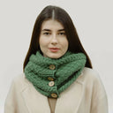 Honeycomb Aran Buttoned Snood Scarf Green Gaelsong
