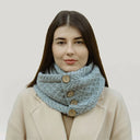 Honeycomb Aran Buttoned Snood Scarf Grey Front View Gaelsong