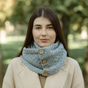 Honeycomb Aran Buttoned Snood Scarf Grey Lifestyle Gaelsong