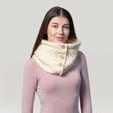 Honeycomb Aran Buttoned Snood Scarf White Front Gaelsong
