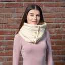 Honeycomb Aran Buttoned Snood Scarf White Studio Gaelsong