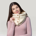 Honeycomb Aran Buttoned Snood Scarf White Gaelsong