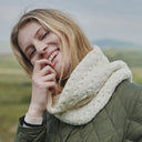 B30193 WHITE Colour SuperSoft Merino Cable Infinity Scarf Lifestyle Gaelsong