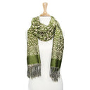 B30195 Inisheer Trinity Knot Fringed Scarf- Light Green Studio View Gaelsong