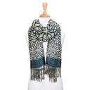 B30197 Inisheer Trinity Knot Fringed Scarf- Teal Studio Gaelsong