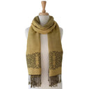B30218 Dark Olive & Mustard Celtic Reversible Scarf Gaelsong
