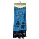 Silk Celtic Shamrock Designed Fringed Scarf Blue Gaelsong 