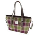 B40172-GREEN-PINK-Handmade Tartan Harris Tweed Large Tote Bag Gaelsong