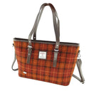 B40172 RUST WITH ORANGE OVERCHECK Colour Handmade Tartan Harris Tweed Large Tote Bag Gaelsong
