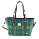 B40172 SEA BLUE GREEN CHECK Colour Handmade Tartan Harris Tweed Large Tote Bag Gaelsong
