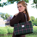 B40175 Classic Harris Tweed Tartan Handbag Green Plum Lifestyle Gaelsong
