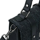 B40248 BLACK HERRINGBONE Colour Handwoven Mini Harris Tweed Satchel Closeup View Handle Details Gaelsong
