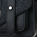 B40248 BLACK HERRINGBONE Colour Handwoven Mini Harris Tweed Satchel Closeup View Handle Details Gaelsong
