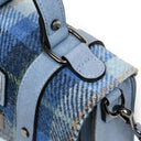 B40248 BLUE Colour Handwoven Mini Harris Tweed Satchel Closeup View Handle Details Gaelsong
