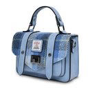 B40248 BLUE Colour Handwoven Mini Harris Tweed Satchel Side View Handle Details Gaelsong
