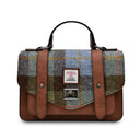 B40248 CHESTNUT BLUE TARTAN Colour Handwoven Mini Harris Tweed Satchel Gaelsong
