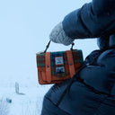 B40248 ORANGE BLUE TARTAN Colour Handwoven Harris Tweed Satchel Lifestyle Gaelsong
