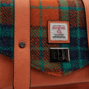B40248 ORANGE BLUE TARTAN Colour Handwoven Harris Tweed Satchel Closeup View Gaelsong
