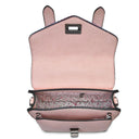 B40248 PINK BLUE TARTAN Colour Handwoven Mini Harris Tweed Satchel Inside View Compartiments Gaelsong
