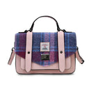 B40248 PINK BLUE TARTAN Colour Handwoven Mini Harris Tweed Satchel Gaelsong
