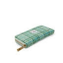 B40250 MINT CHECK Colour Handmade Harris Tweed Long Zip Purse Side View Gaelsong