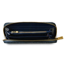 B40250 NAVY HERRINGBONE Colour Handmade Harris Tweed Long Zip Purse Open View Gaelsong