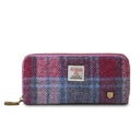 B40250 PINK BLUE TARTAN Colour Handmade Harris Tweed Long Zip Purse Gaelsong