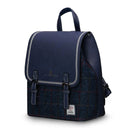 B40252 NAVY OVERCHECK Colour Ladies Harris Tweed Jura Backpack Side View Gaelsong