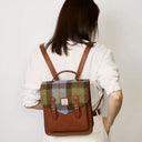 B40255 CHESTNUT BLUE TARTAN Colour Ladies Handwoven Scottish Harris Tweed Backpack Lifestyle Gaelsong