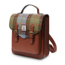 B40255 CHESTNUT BLUE TARTAN Colour Ladies Handwoven Scottish Harris Tweed Backpack Side View Gaelsong