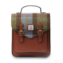B40255 Ladies Handwoven Scottish Harris Tweed Backpack Chestnut Blue Gaelsong
