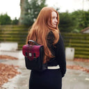 B40255 Ladies Handwoven Scottish Harris Tweed Backpack Fuchsia Lifestyle Gaelsong
