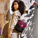 B40255 Ladies Handwoven Scottish Harris Tweed Backpack Fuchsia Lifestyle Gaelsong
