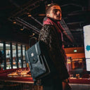 B40256 Authentic Harris Tweed Highland Backpack Navy Overcheck Lifestyle Gaelsong
