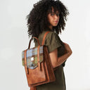 B40256 Authentic Harris Tweed Highland Backpack Chestnut Blue Lifestyle Gaelsong
