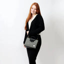 B40257 BLACK and WHITE DOGTOOTH Colour Handcrafted Harris Tweed Midi Tote Bag Lifestyle Gaelsong