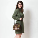 B40257 CHESTNUT TARTAN Colour Handcrafted Harris Tweed Midi Tote Bag Lifestyle Gaelsong