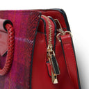 B40257 FUCHSIA TARTAN Colour Handcrafted Harris Tweed Midi Tote Bag Closeup Zip Details Gaelsong