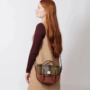 B40261 Handcrafted Harris Tweed Women's Satchel Purse Chestnut Blue Lifestyle Gaelsong
