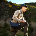 B40262 Scottish Handwoven Harris Tweed Shoulder Bag Navy Tartan Lifestyle Gaelsong
